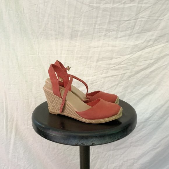 Coral Espadrille Suede Wedges - Picture 1 of 2